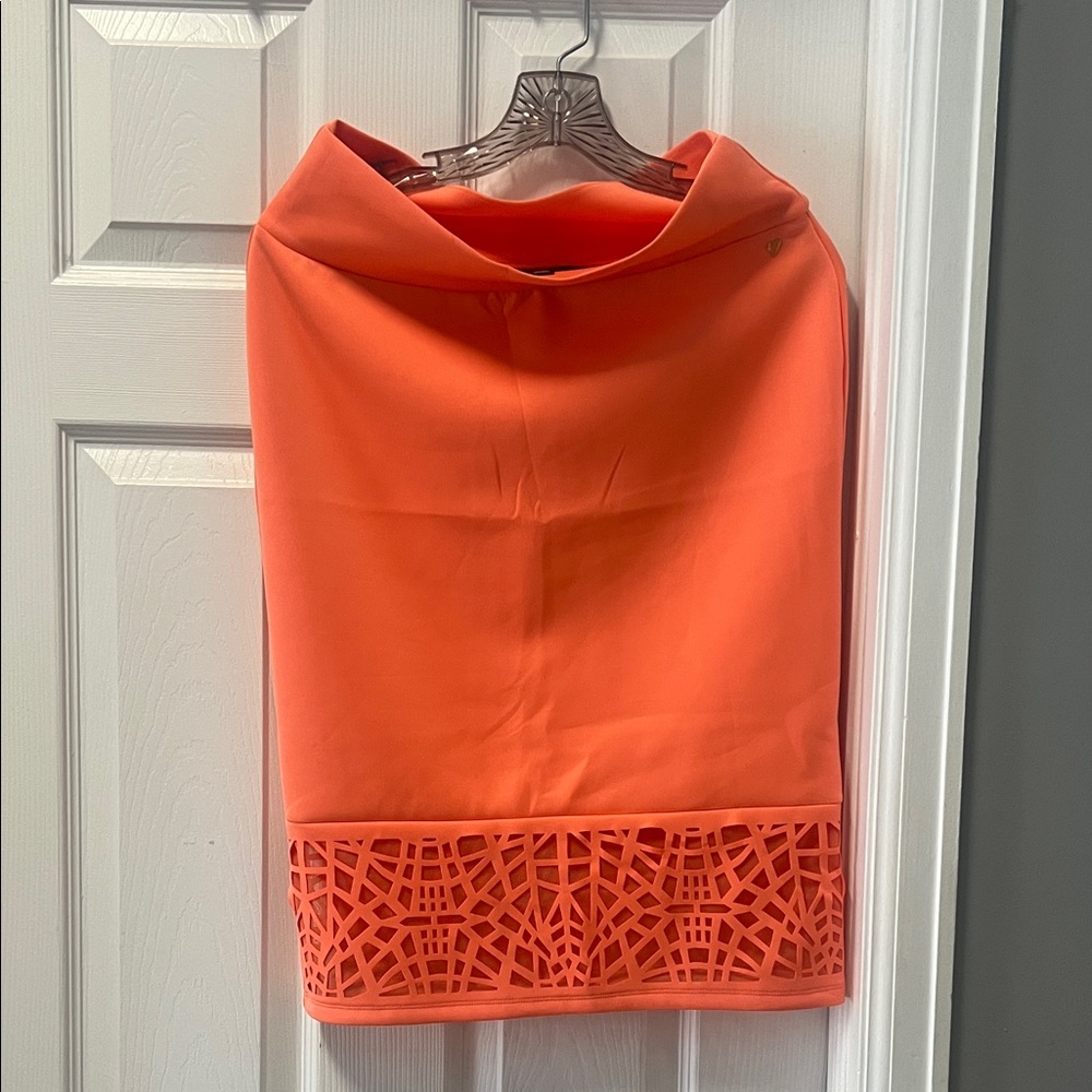 Pink orange coral color Women's Skirt with Cutout Hem Thalia